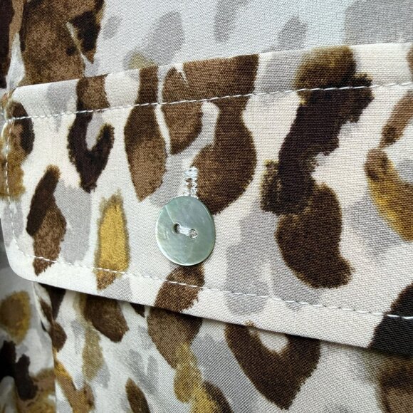 SUSAN GRAVER Womens Top Large Petite Leopard Brown Button Up Blouse NWOT - Picture 7 of 10